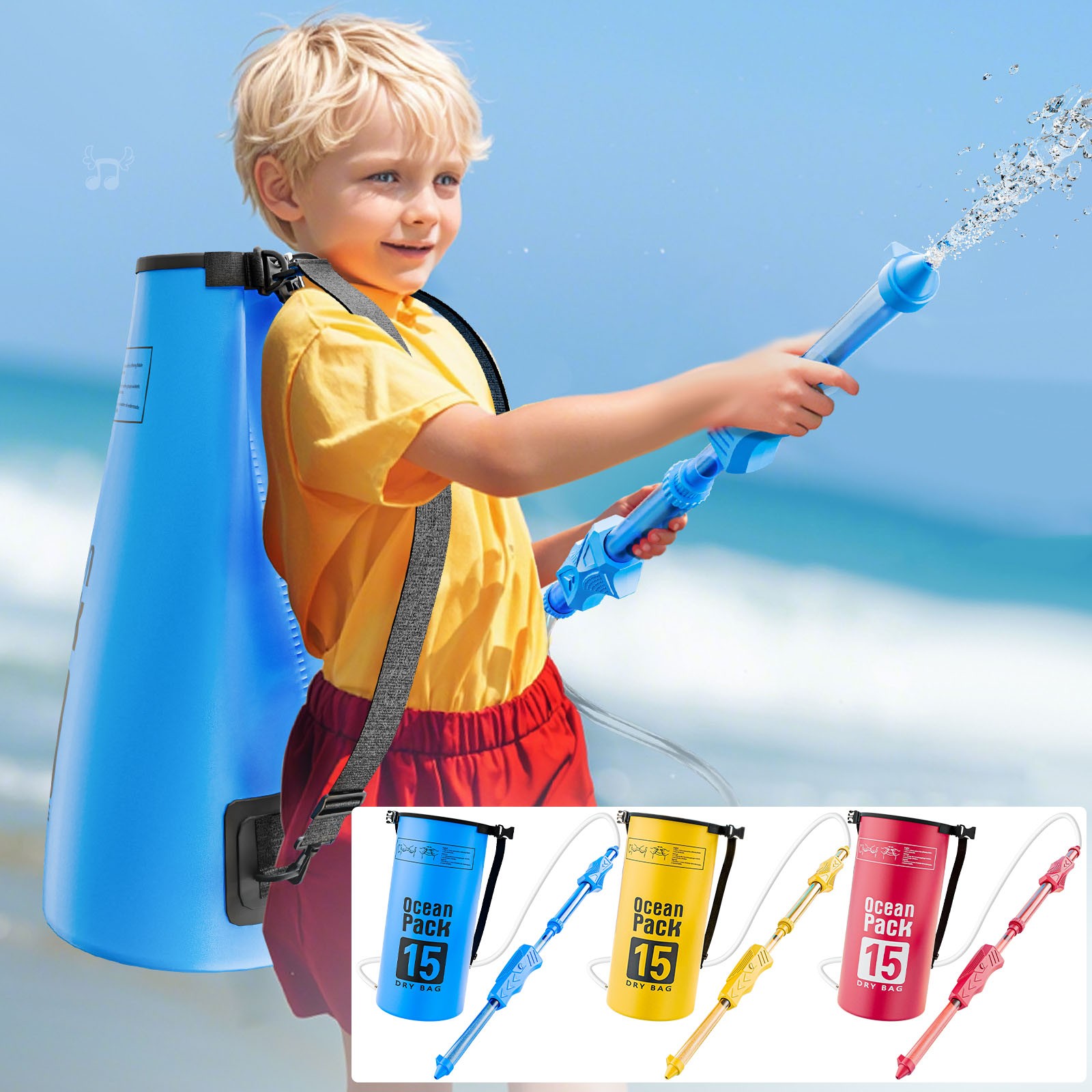 Ampiyan Large Pull-Out Backpack Water Gun Toy - High Capacity Tank, High Pressure Spray, Durable Design for Kids Outdoor Play, Bright Colors, Easy to Use